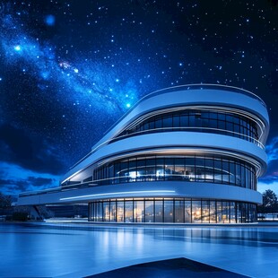 梦幻星空下的现代建筑奇观
