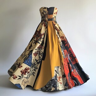 复古拼接风抹胸蓬蓬裙