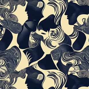 黑白女性剪影抽象艺术图案