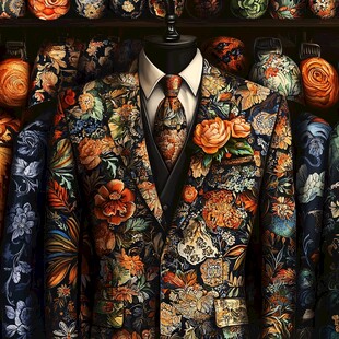 华丽花卉图案男士西装套装