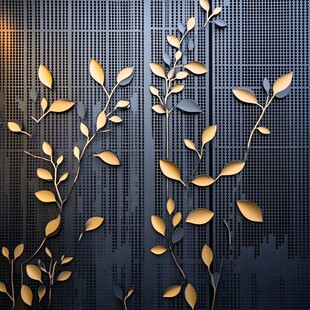 金属质感枝叶装饰墙面艺术