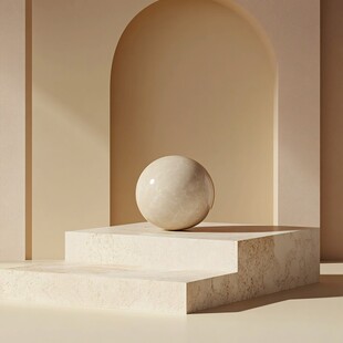 米色空间中的球形雕塑
