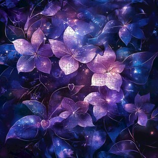 梦幻紫色花卉星空插画