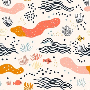 海洋元素可爱无缝图案