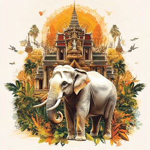 大象与东南亚风情建筑