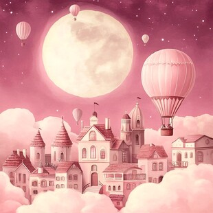 梦幻云端上的月光热气球城