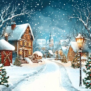 雪夜中的温馨圣诞小镇