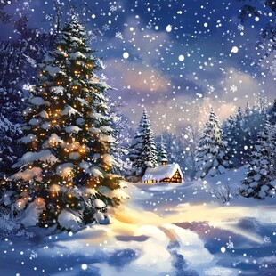 雪夜中的温馨圣诞森林小屋