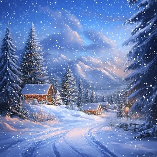 雪夜山林中的温馨小屋