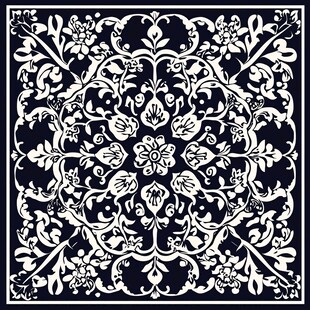 黑白花卉几何复古图案设计