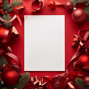 圣诞装饰环绕的空白纸张