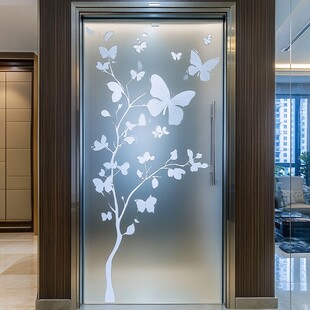 蝶舞花枝玻璃门艺术设计