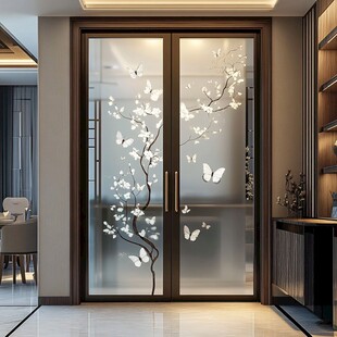 中式花纹玻璃双开门设计