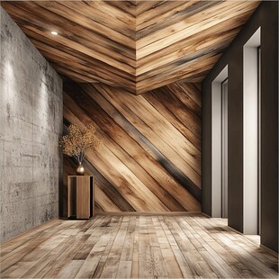 木质墙面与天花板的简约空间