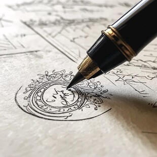 钢笔绘制精致复古花纹图案