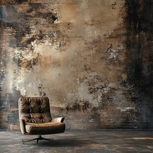 复古皮椅与斑驳墙面场景