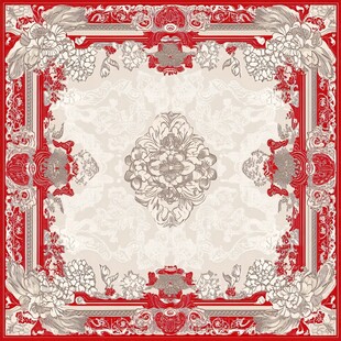古典红银花纹方形图案