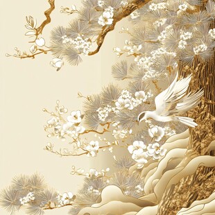 松梅白鹤图 中式典雅意境