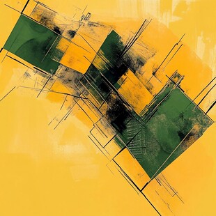 黄底绿块抽象几何艺术画