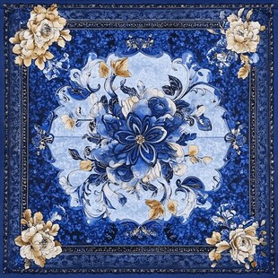 蓝白花卉精美方形图案