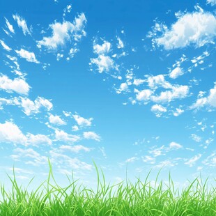 蓝天白云下的翠绿草地