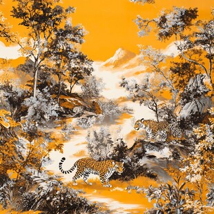 橙黄山林双虎悠然图景