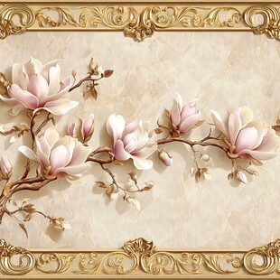 欧式金框玉兰花装饰画