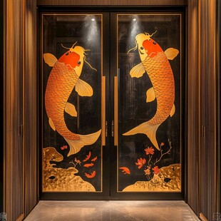 双鲤金绘门饰尽显东方韵