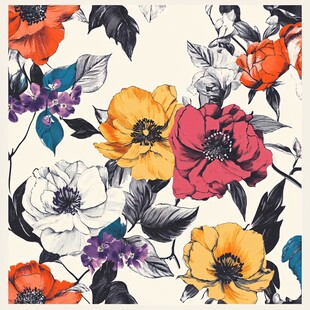 多彩花卉图案印花设计