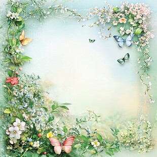 梦幻花卉蝴蝶边框背景图