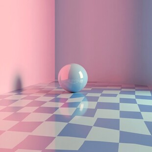 粉蓝空间中的反光球体