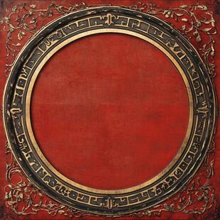 复古红色雕花圆形画框