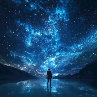 仰望星空的孤独身影
