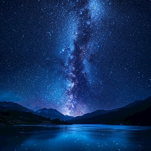 梦幻星空下的山水静谧之景