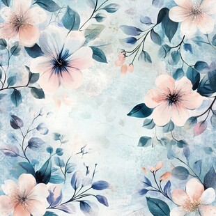 淡蓝底色花卉水彩插画