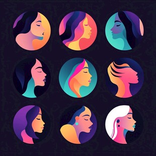 多彩女性头像插画