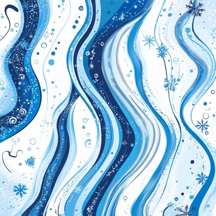冬日蓝白波浪雪花装饰图案
