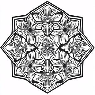 黑白花卉几何图案曼陀罗