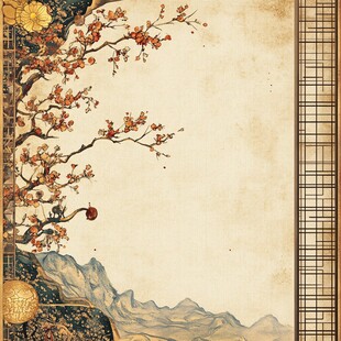 古风中式花鸟山水背景图