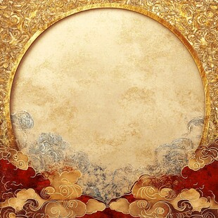 中式金纹圆框古典背景图