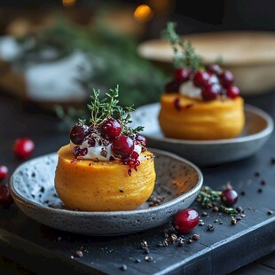 蔓越莓点缀的精致南瓜甜点