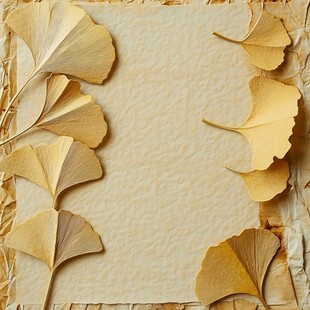 银杏叶装点的古朴纸张