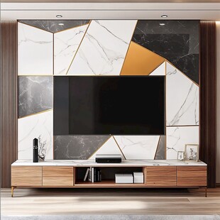 现代几何大理石电视背景墙