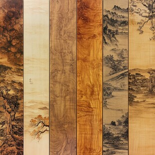 中式木纹与山水艺术木板