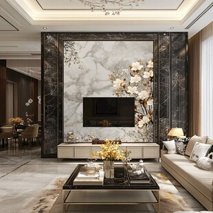 新中式奢华大理石电视背景墙
