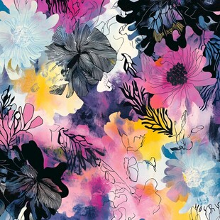 梦幻多彩花卉水彩图案