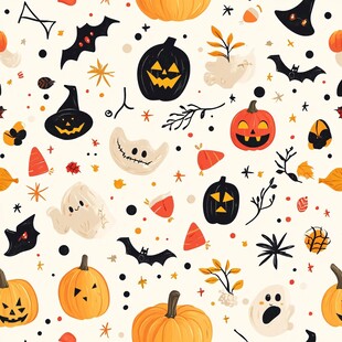 万圣节元素无缝图案设计