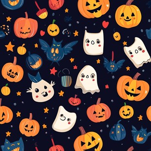万圣节卡通元素无缝图案