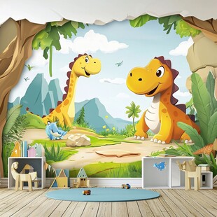 童趣恐龙主题儿童房背景墙
