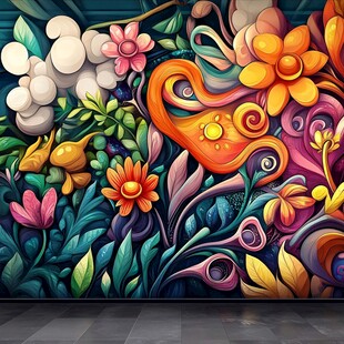 绚丽多彩的花卉墙绘艺术
